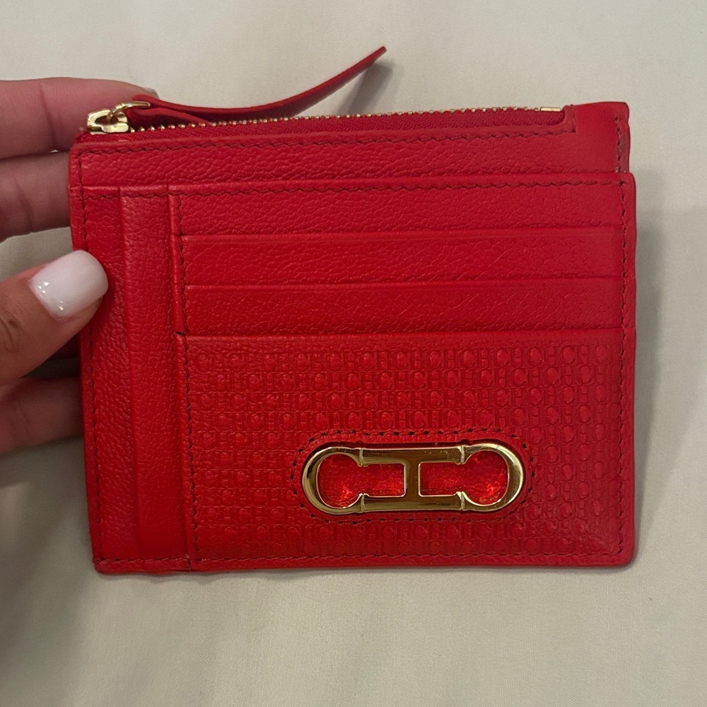 AUTHENTIC Carolina Herrera Red Wallet with Gold Accent